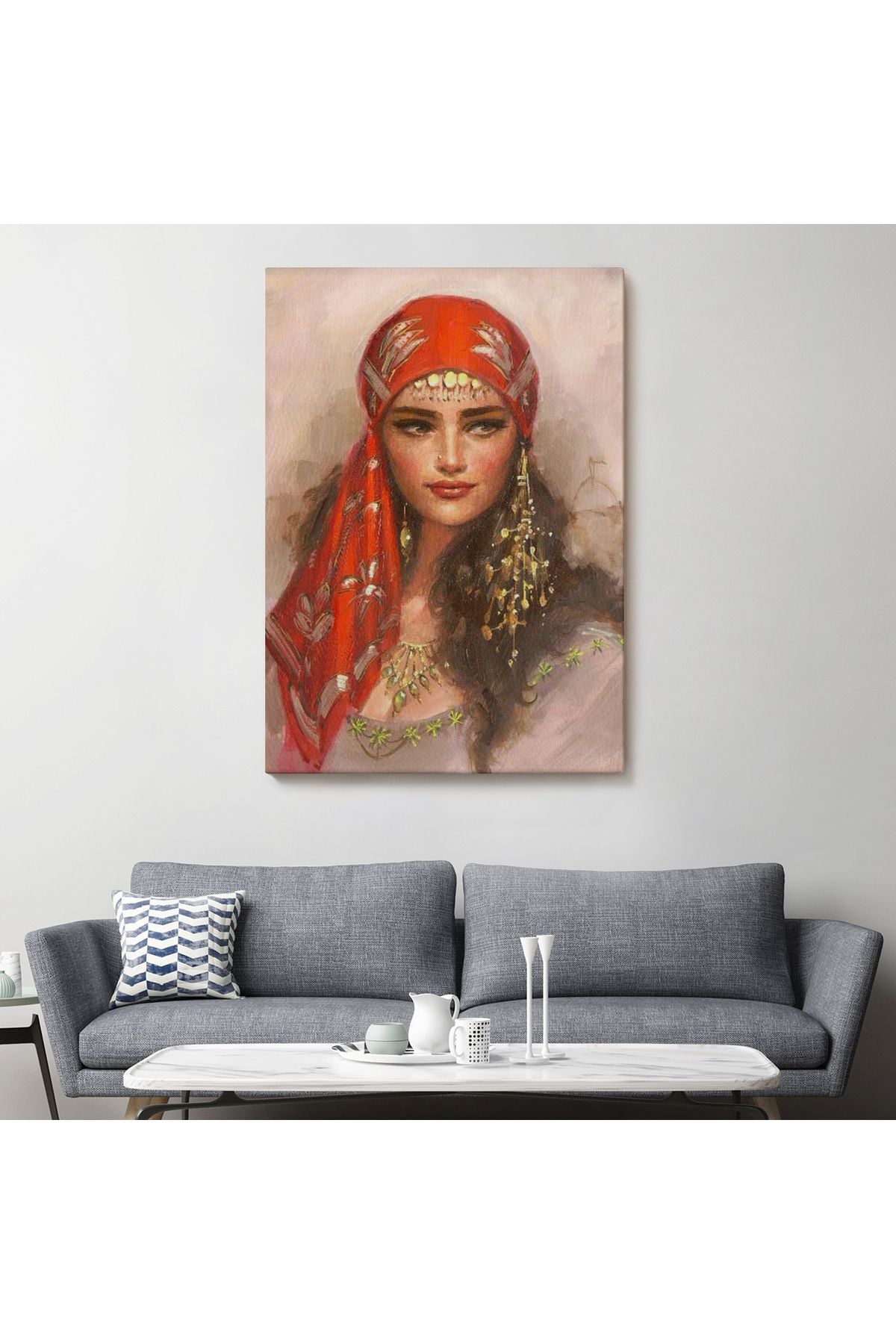 Kırmızı Başörtülü Güzel kadın Duvar Tablosu-6206