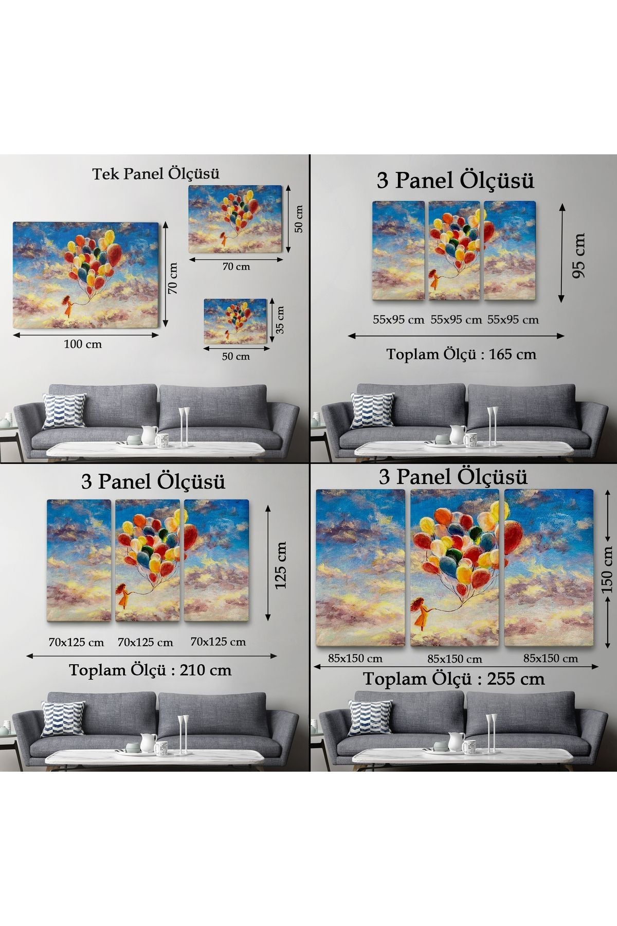 HG Bulutlaların Üzerindeki Renkli Balonları Tutan Kız Tablosu-6643