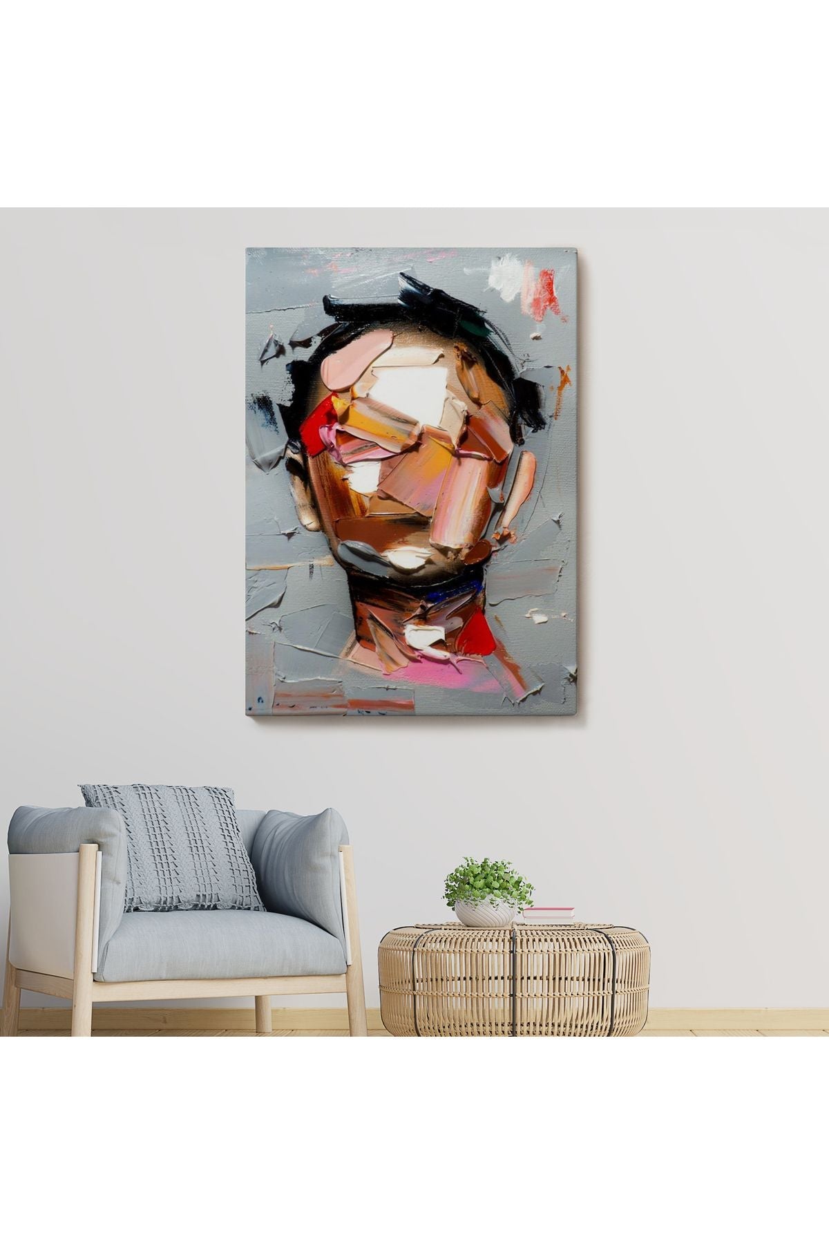 Fırça Darbesi İnsan Yüzü Kanvas Tablo, Soyut Kadın Yüzü Portresi Kanvas Tablo-5210