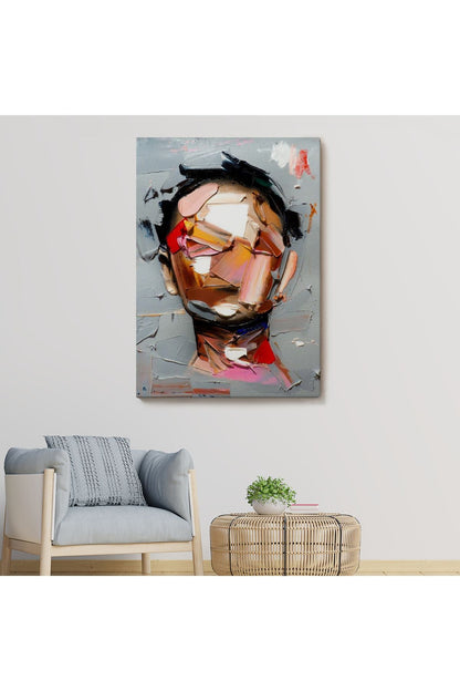 Fırça Darbesi İnsan Yüzü Kanvas Tablo, Soyut Kadın Yüzü Portresi Kanvas Tablo-5210