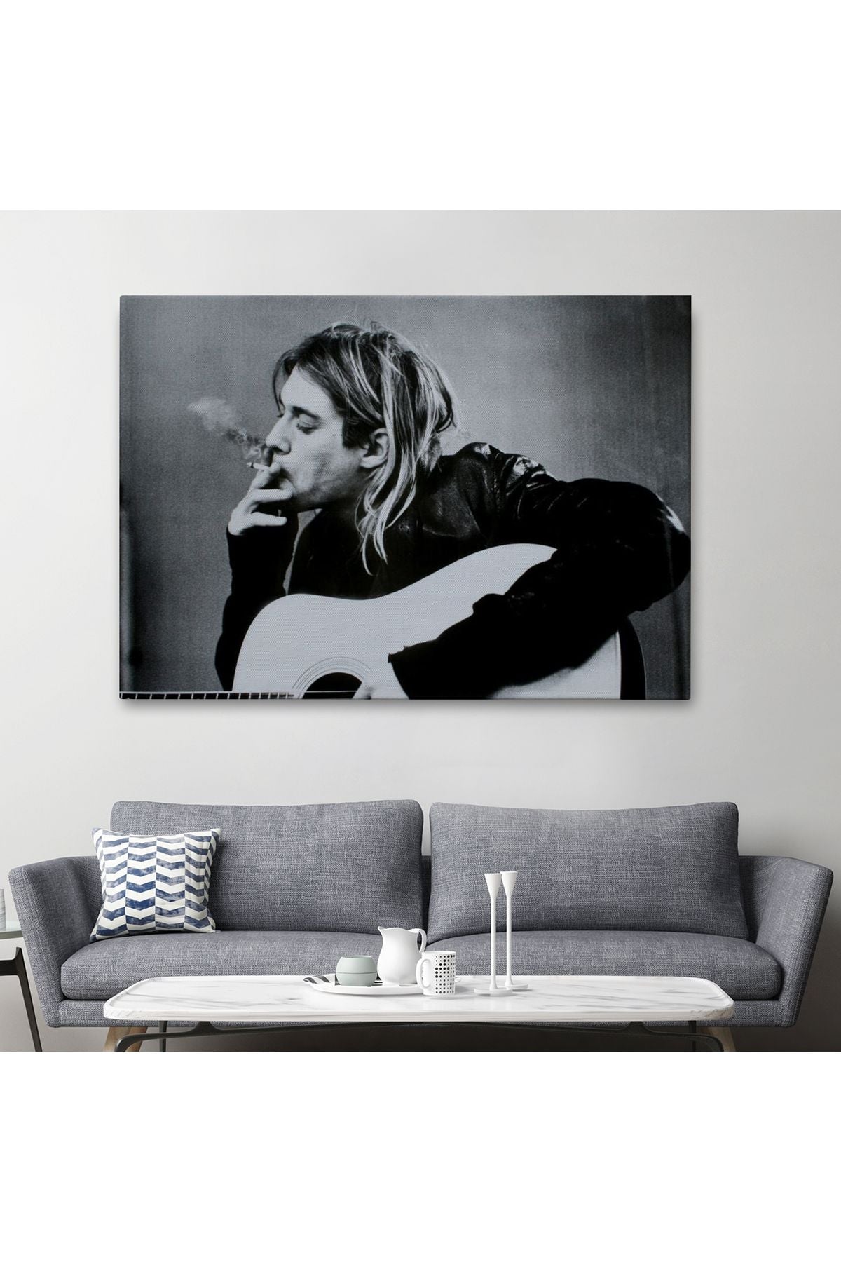 Kurt Cobain Sigara İçen Ünlü Baskı Duvar Sanatı Kanvas Tablo, Nirvana Baskı-5405