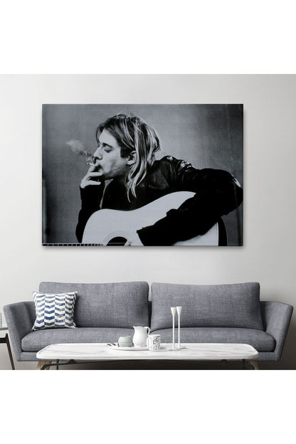 Kurt Cobain Sigara İçen Ünlü Baskı Duvar Sanatı Kanvas Tablo, Nirvana Baskı-5405