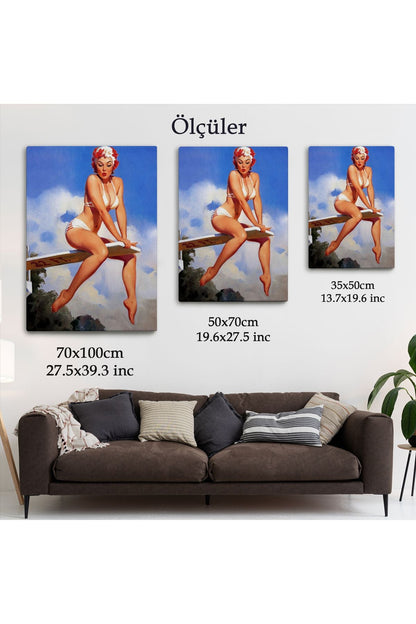 Tramplen Üstündeki Bikinili Sexi Kadın Dekoratif Duvar Tablosu-6157
