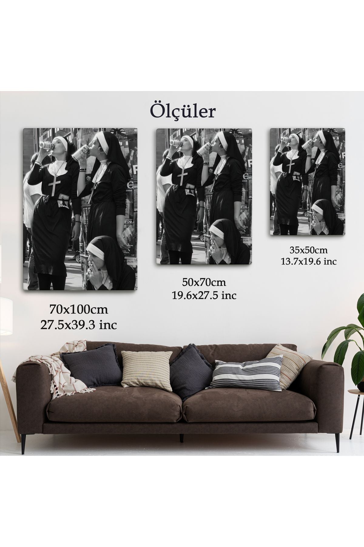Asi Rahibeler Kanvas Tablo, İçme ve Sigara Parodisi, Siyah Beyaz Sokak Sanatı-5215