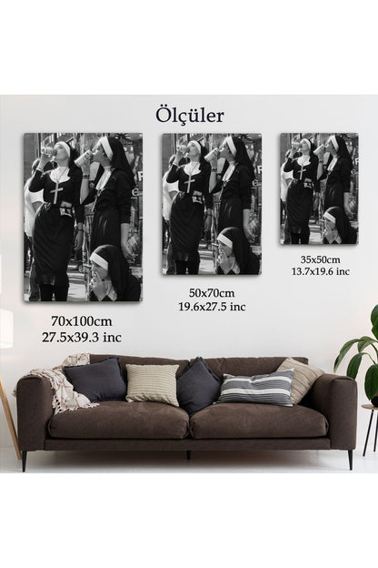 Asi Rahibeler Kanvas Tablo, İçme ve Sigara Parodisi, Siyah Beyaz Sokak Sanatı-5215