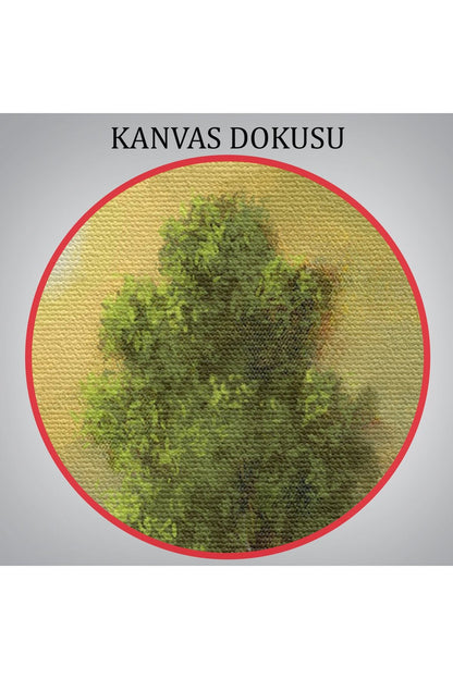 Göl Kenarındaki Köy Evi Yağlıboya Görünüm Dekoratif Kanvas Duvar Tablosu-3592