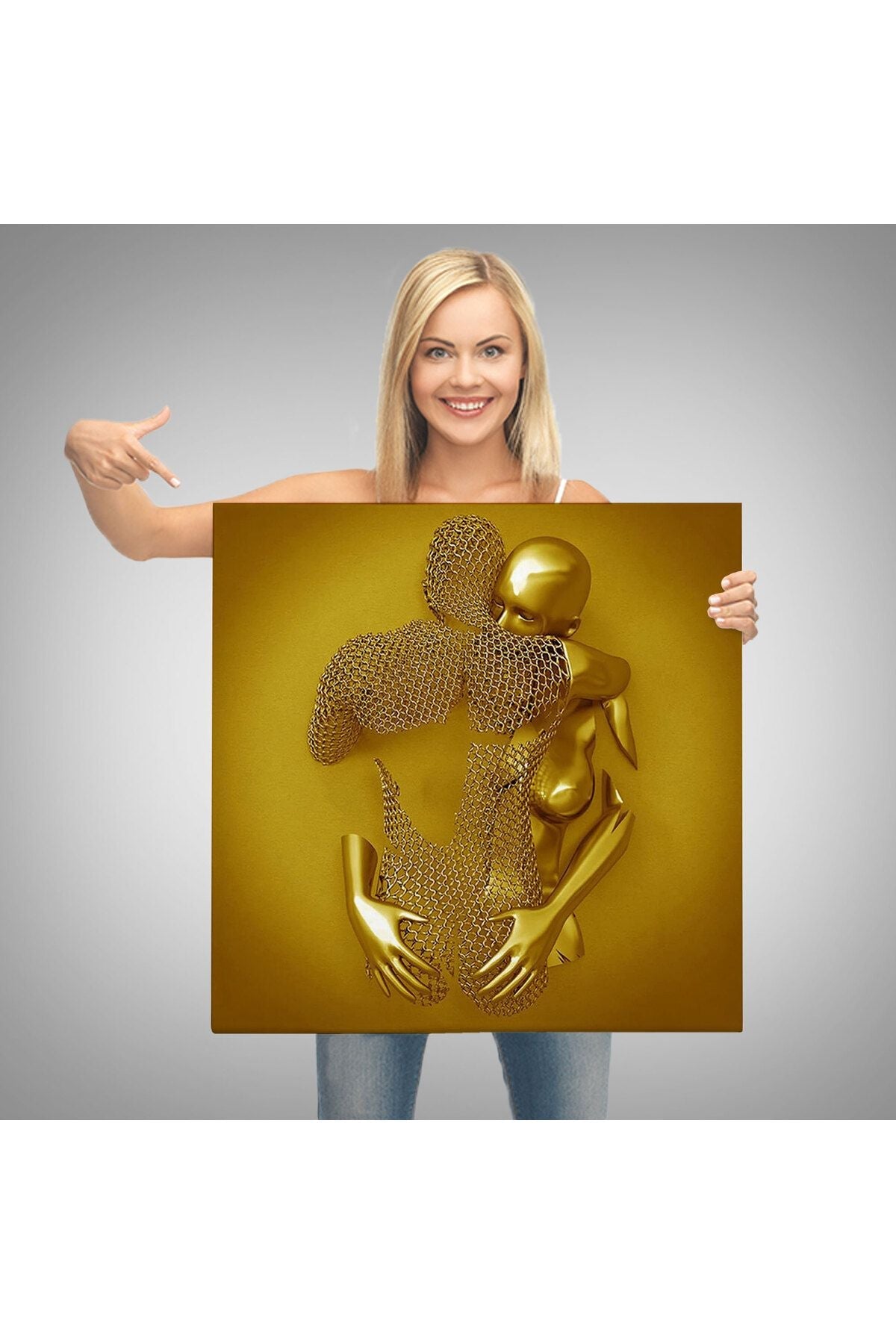 Metalik 3D Efektli Altın İnsan Kanvas Tablo, Modern Duvar Dekoru-5368