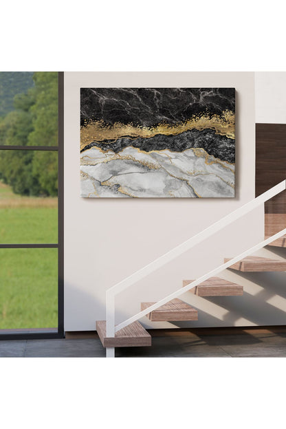 Mermer Desenli ve Altun Tozu Detaylı Soyut Modern Kanvas Tablo-5054