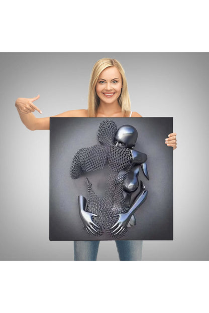 Kanvas Tablo Gri ve Gümüş Duvar Dekoru, Metalik Efektli Kanvas Tablo-5356