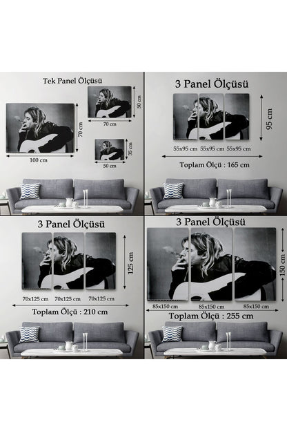 Kurt Cobain Sigara İçen Ünlü Baskı Duvar Sanatı Kanvas Tablo, Nirvana Baskı-5405