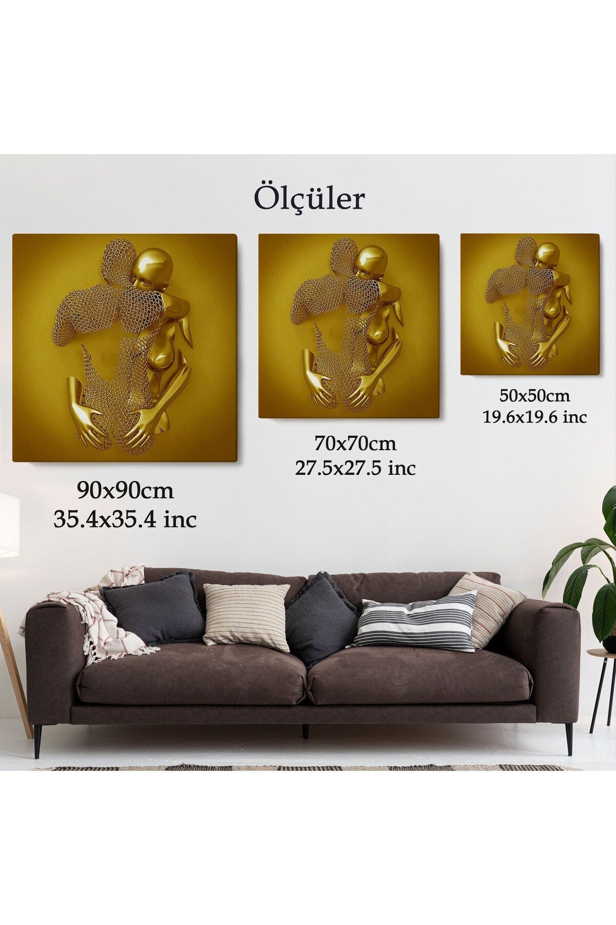 Metalik 3D Efektli Altın İnsan Kanvas Tablo, Modern Duvar Dekoru-5368