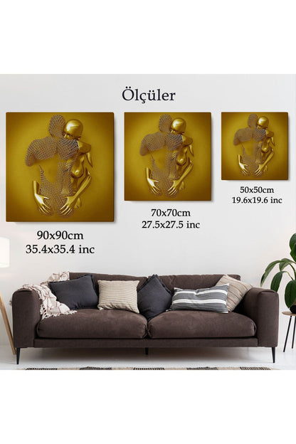 Metalik 3D Efektli Altın İnsan Kanvas Tablo, Modern Duvar Dekoru-5368
