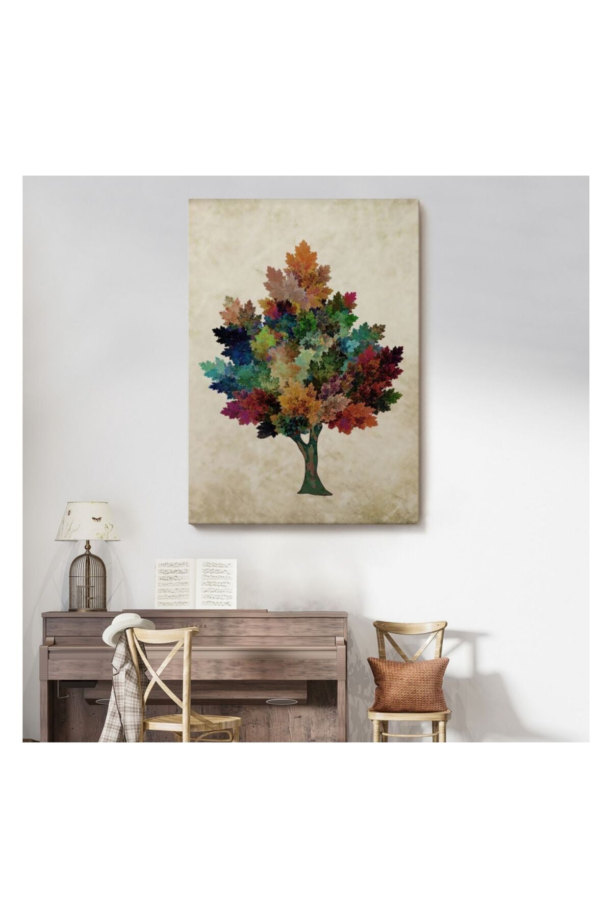 Kanvas Tablo, Duvar Dekoru, Renkli Çınar Ağacı Doğa Temalı 6267 BUNGKNV