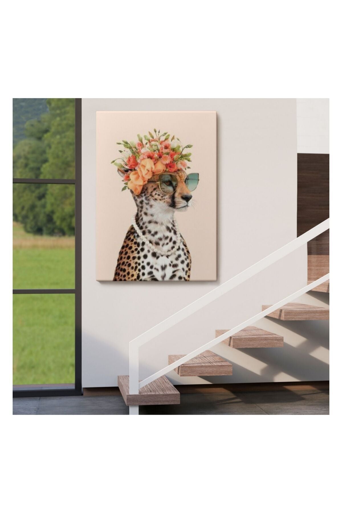 Kanvas Tablo, Duvar Dekoru, Çiçek Taçlı Sosyetik Kokoş Çita 6049 BUNGKNV