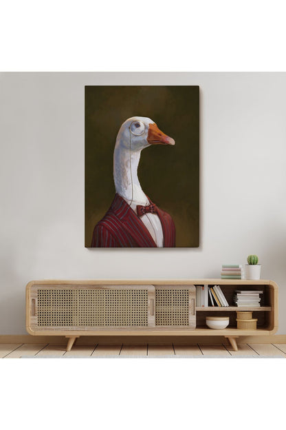 Gözlüklü İnsan Vücutlu Kaz Pop Art Kanvas Tablo-5245