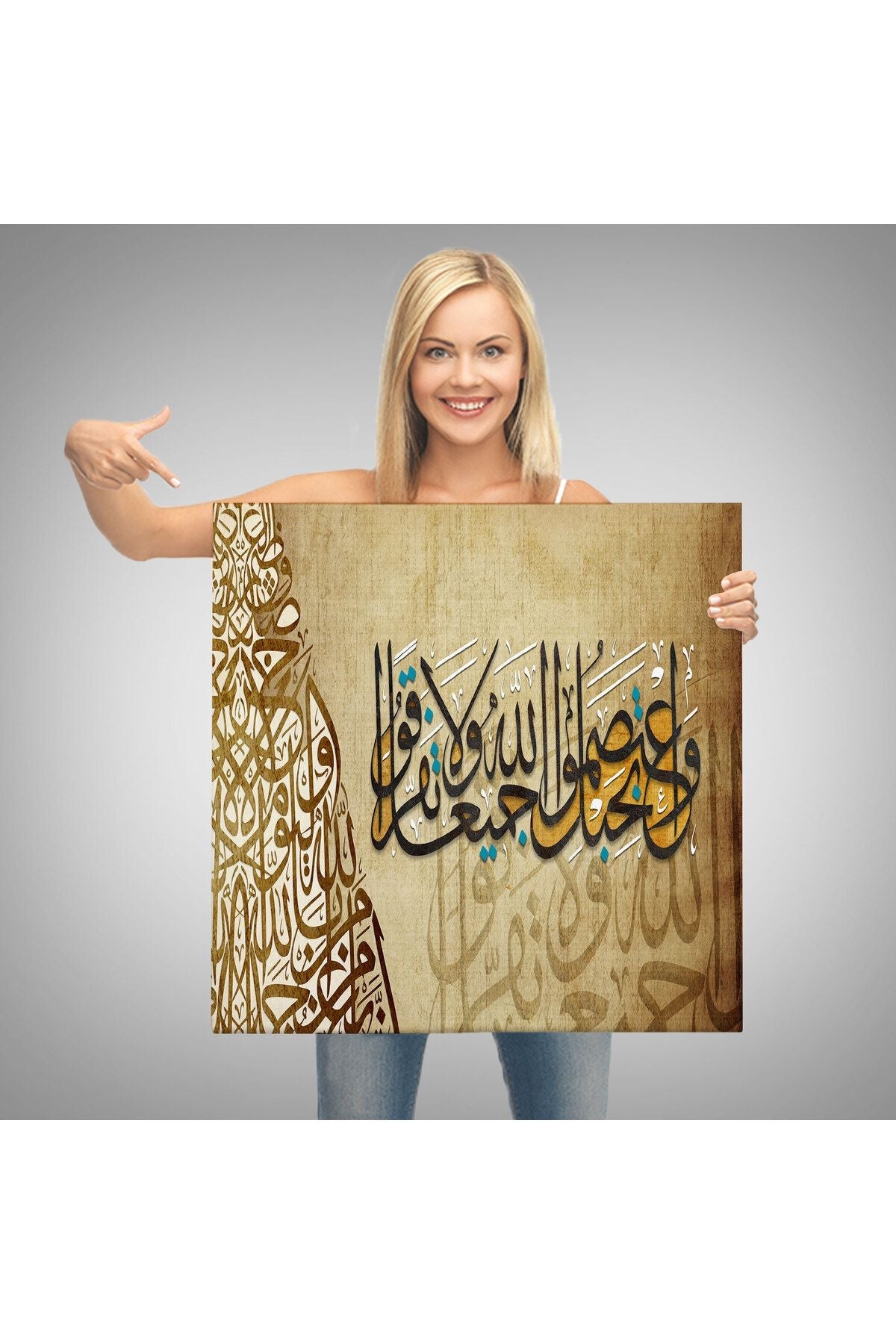 Akşama Girdiğinizde, Sabaha Kavuştuğunuzda, Allah’ı Tespih Edin Ayeti Yazılı Kanvas Tablo -3387