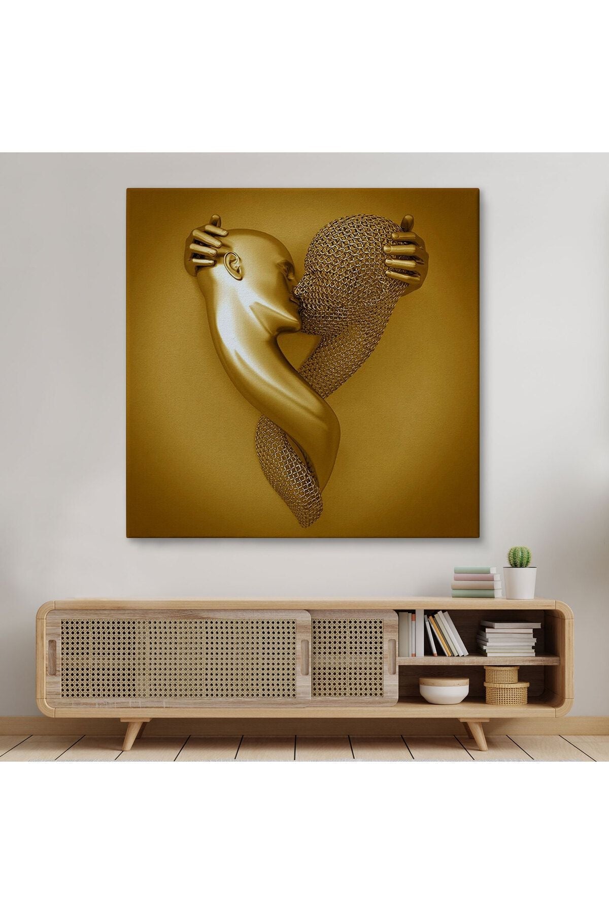 KanvasTablo, Aşk Sanatı Altın Duvar Dekoru, Altın Efektli 3D Kanvas Tablo-5367