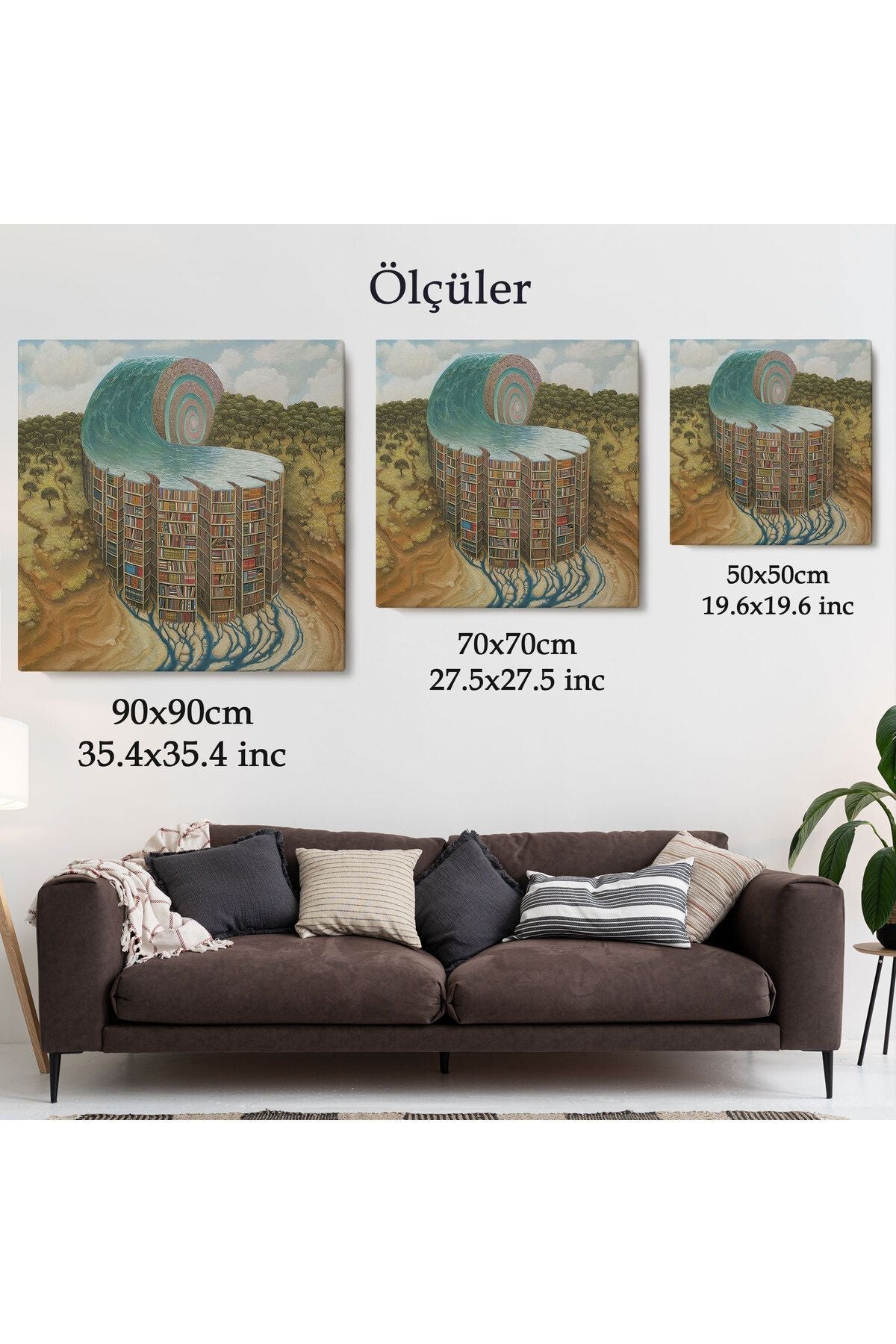 Gerçeküstü Bir Kütüphane Posteri, Çalışma Odası Hediyesi Kanvas Tablo-5330