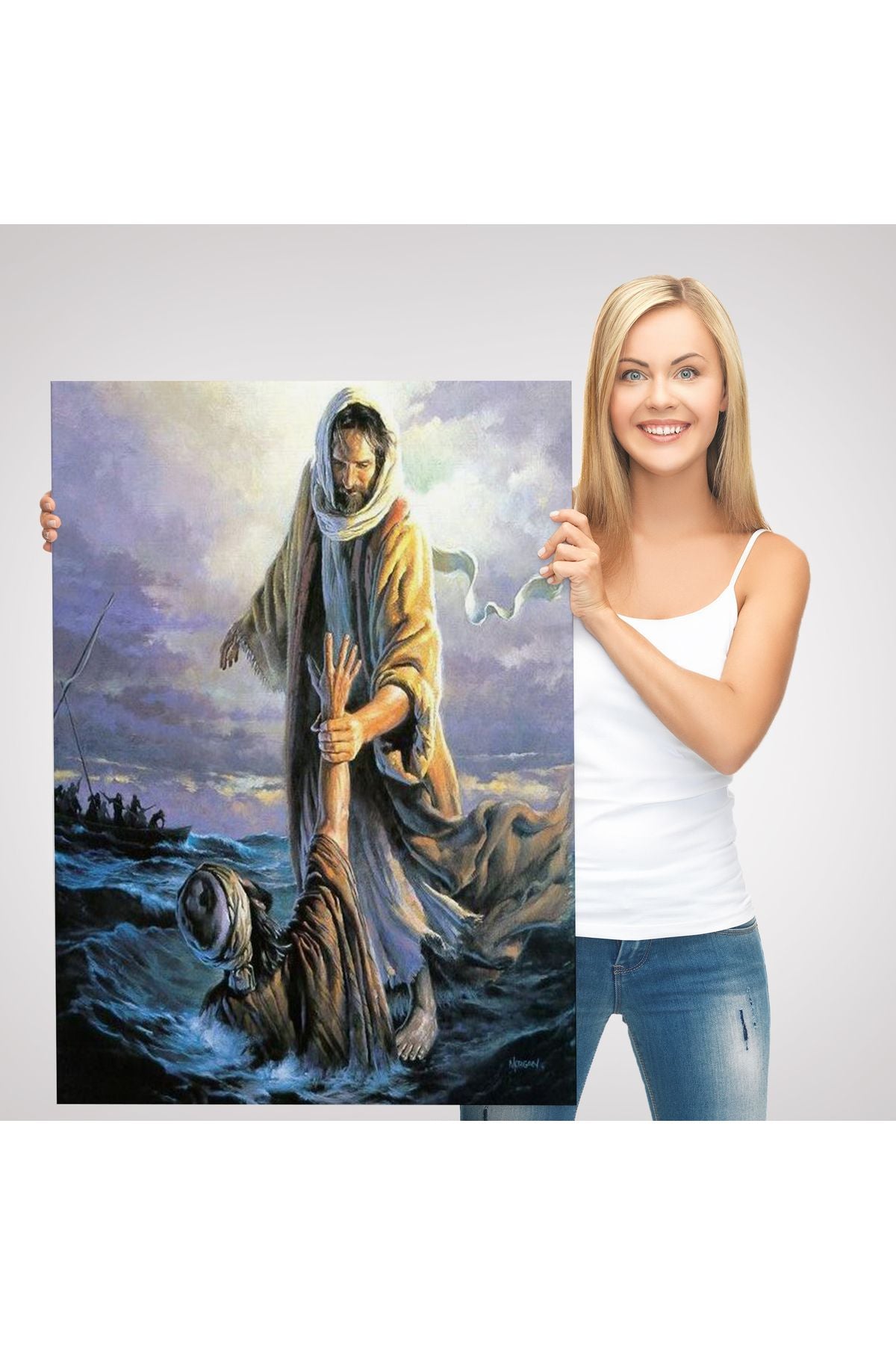 İsa Peteri Kurtarıyor Tablo, Hırıstıyan Hediyesi, Jesus Saving Peter-6092