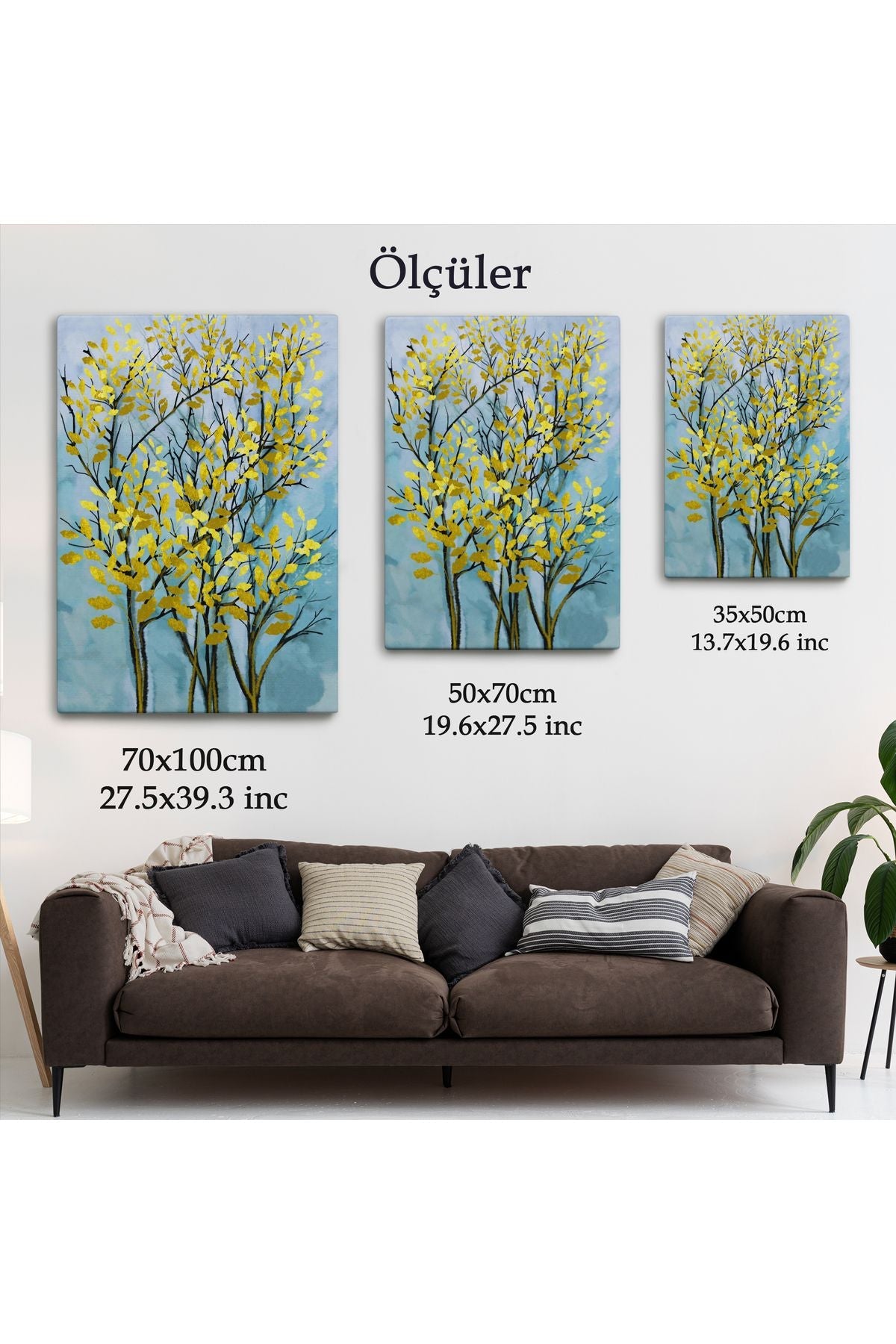 Sarı Yapraklar Soyut Dekoratif Kanvas Tablo-5178