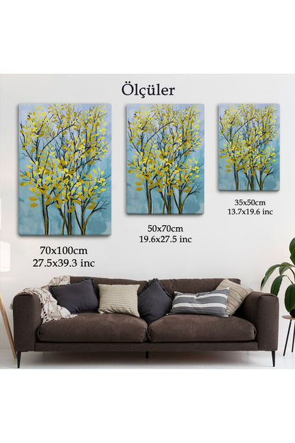 Sarı Yapraklar Soyut Dekoratif Kanvas Tablo-5178