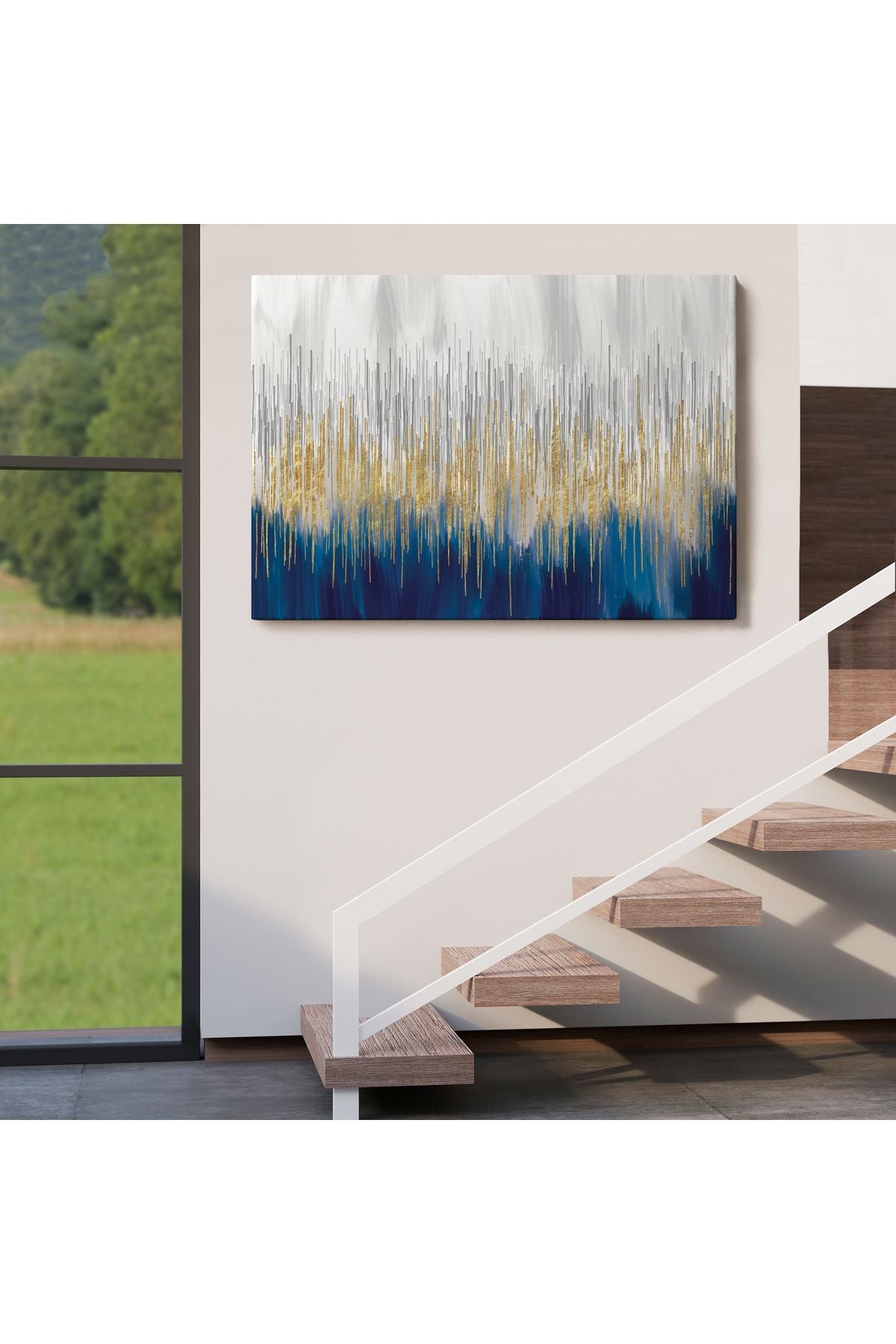 Mavi ve Gold'un Müthiş Uyumu Modern Kanvas Tablo-5046