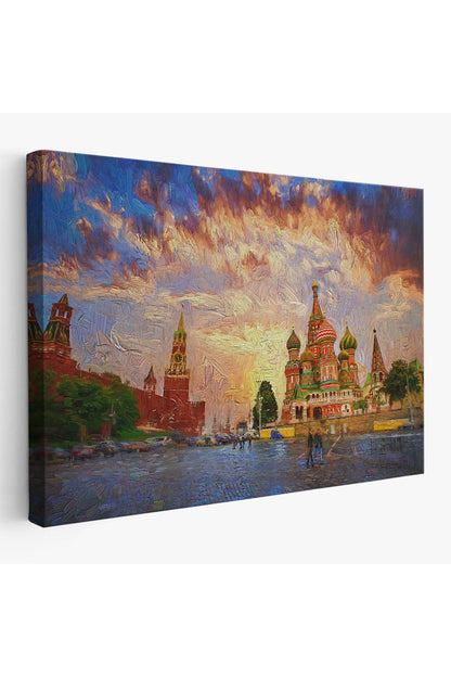 Kızıl Meydan'da Moskova Kremlin ve Aziz Vasil Katedrali Kanvas Tablosu-3696
