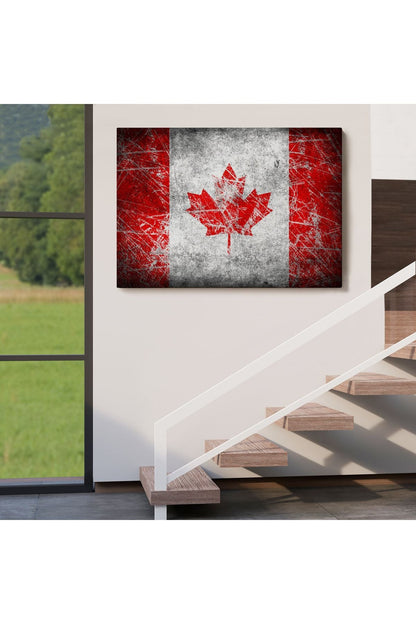 Kanada Bayrağı Rustik Kanvas Tablo, Kanada Bayrağı Tablo, Ev ve Ofis Dekoru-5403