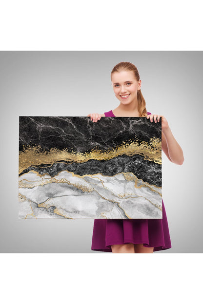 Mermer Desenli ve Altun Tozu Detaylı Soyut Modern Kanvas Tablo-5054