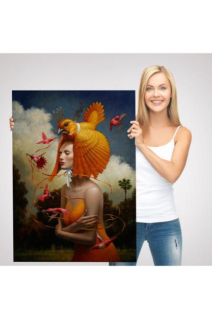 Gerçeküstü Yağlıboya Kadın Kuş Steven Kenny Kanvas Tablo-5225