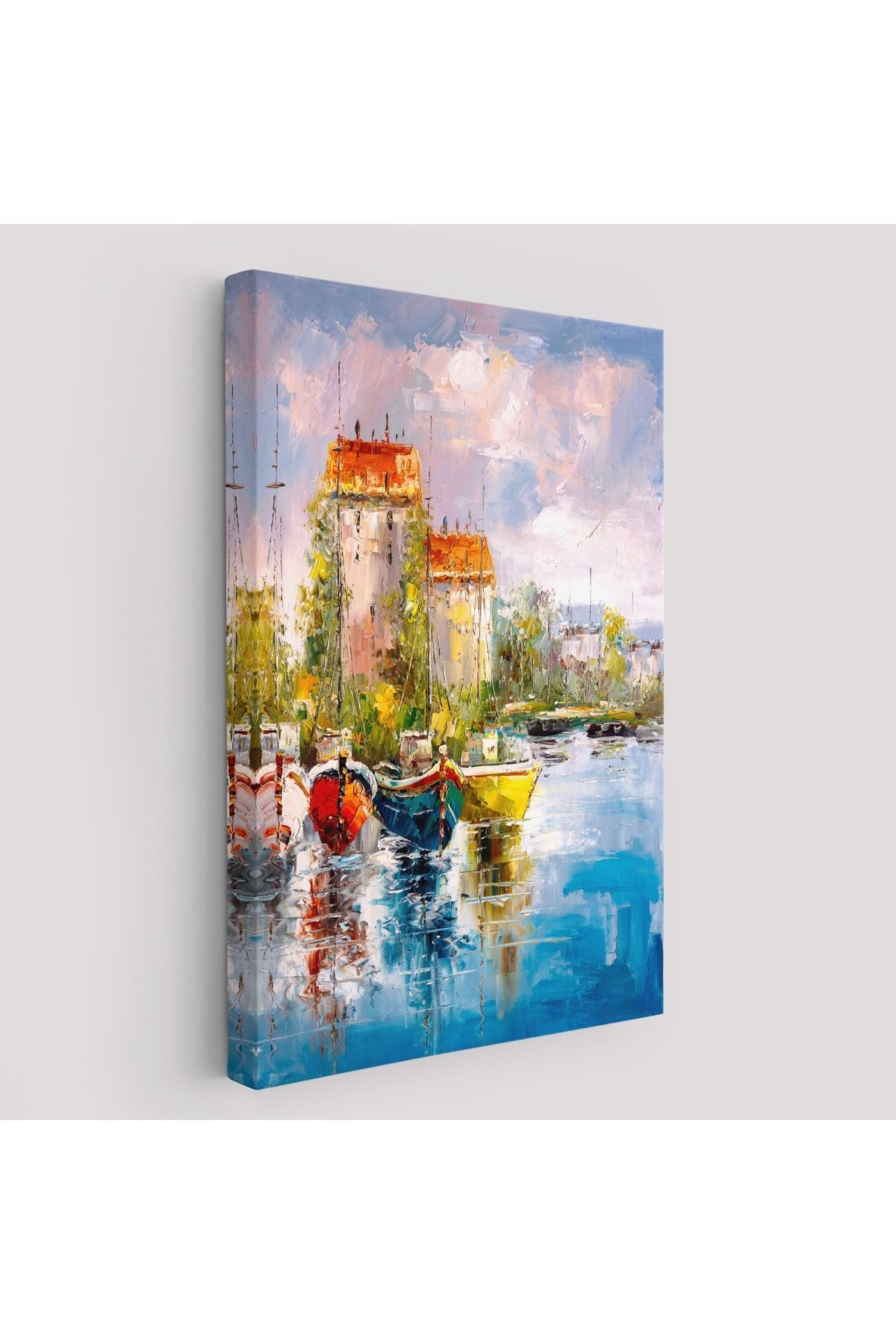 Liman Manzarası Yağlıboya Görünüm Dekoratif Kanvas Duvar Tablosu -5981
