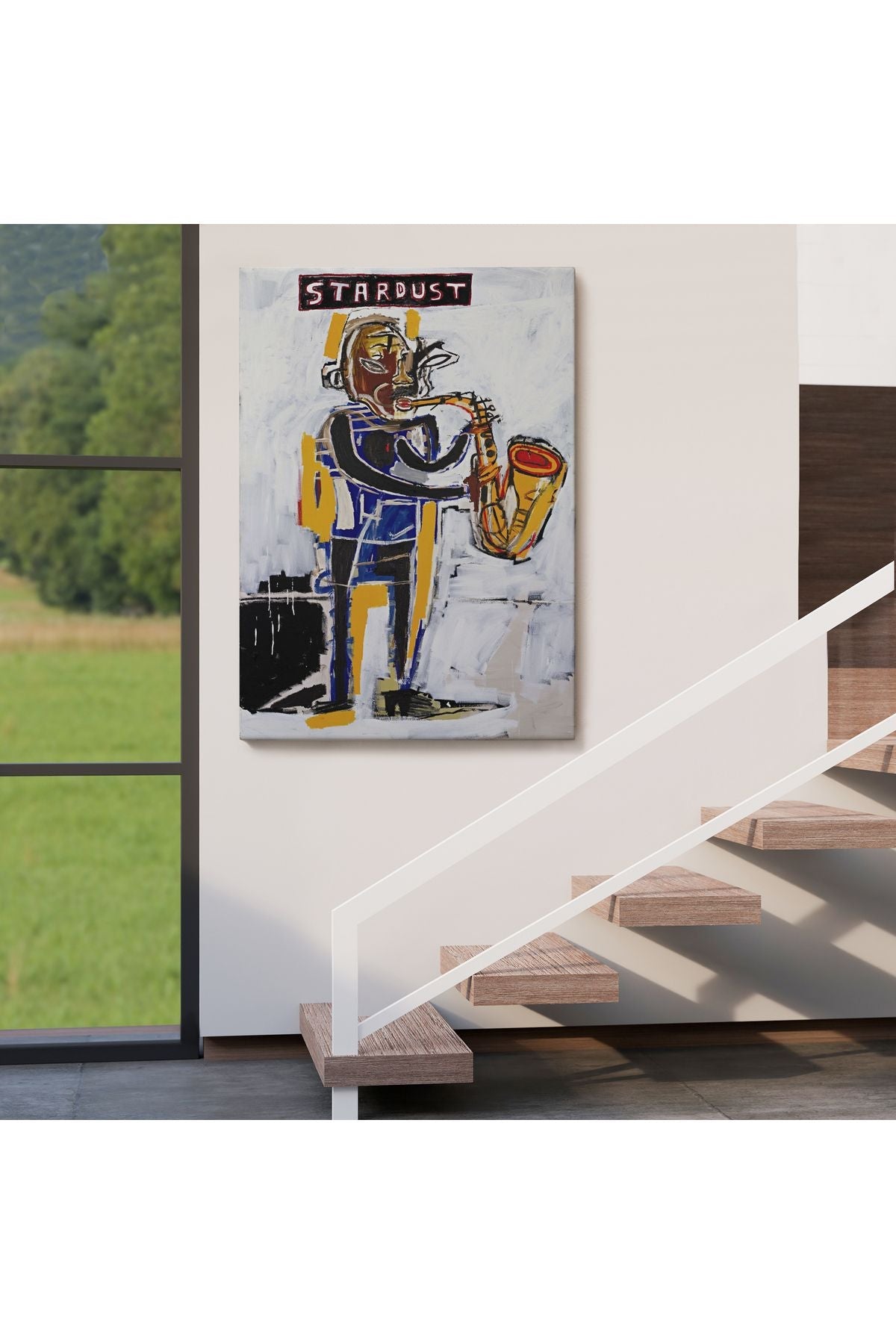 Jean Michel Basquiat Stardust Saksafon Kanvas Tablo, Sokak sanatı, Pop Art-4963