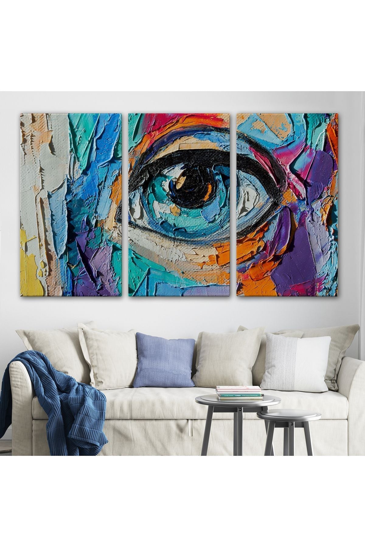 Kanvas Tablo, Duvar Dekoru, Yağlıboya Görünüm Renkli Kadın Gözü 3731 BUNGKNV