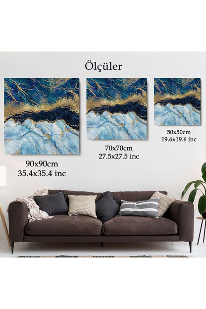 Mavi ve Gold'un Mükemmel Uyumu Mermer Görünümlü Modern Kanvas Tablo-5072