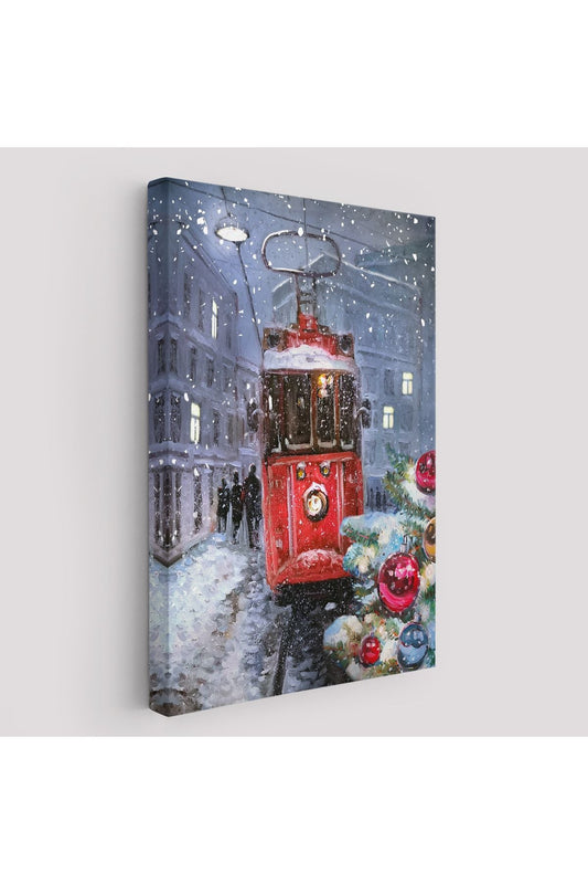 Karlar Arasındaki Kırmızı Tramvay Duvar Tablosu-6003