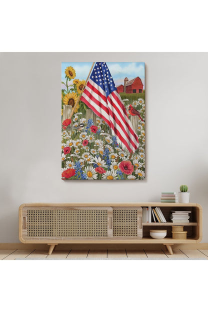 Güzel Bahçe İçierisindeki Amerka Bayrağı Duvar Tablosu-6278