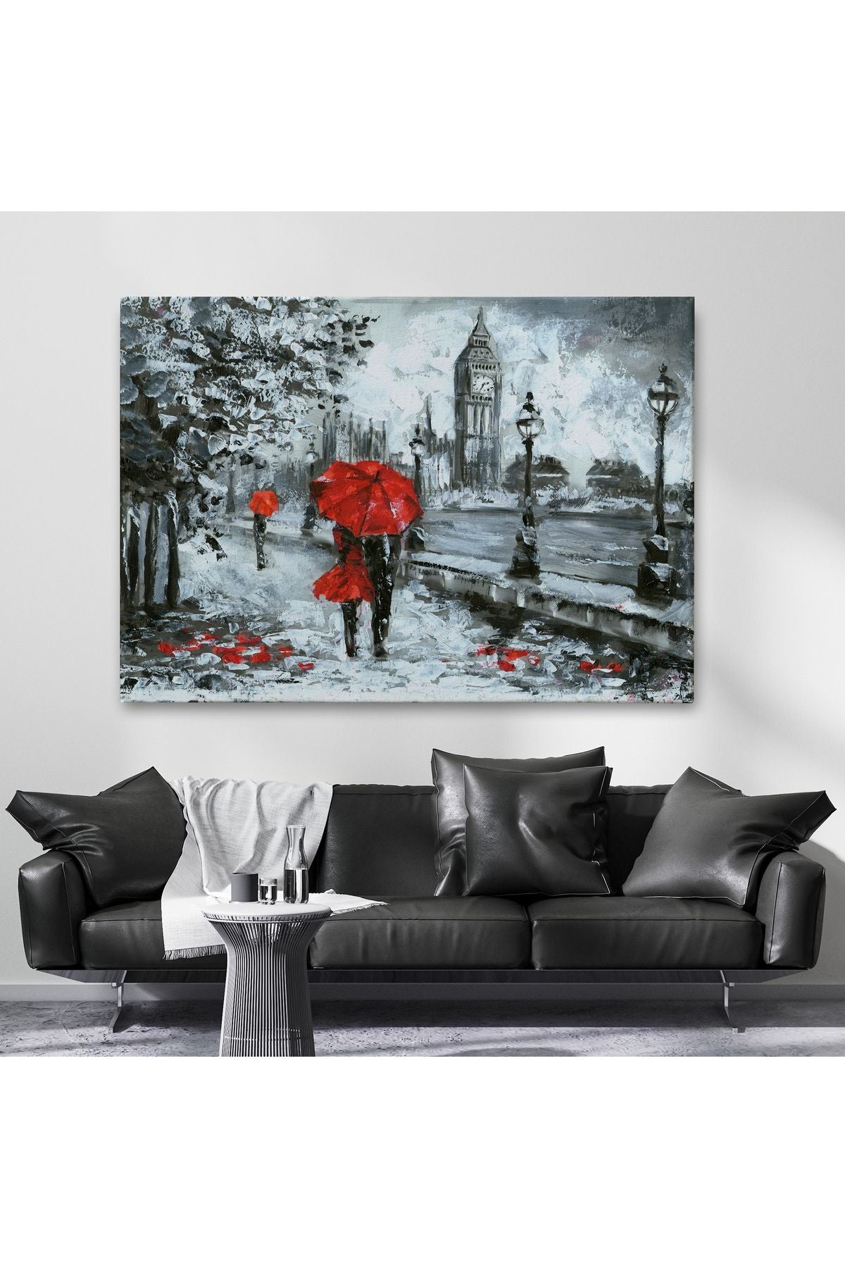Londra Sokakları Yağlıboya Görünüm Dekoratif Kanvas Duvar Tablosu-3497