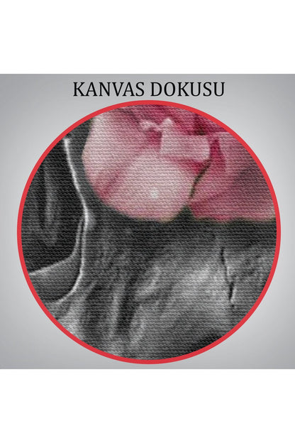 SZ KVS1-Dekoratif Duvar Tablosu-Pembe Çiçekler ve İskelet Kafa Kanvas Tablo 5234