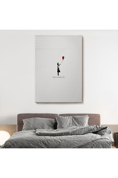 Her Zaman Umut Vardır Yazan Kanvas Tablo, Kırmızı Balonlu Kız ,Banksy Grafitti Sokak Sanatı-5135