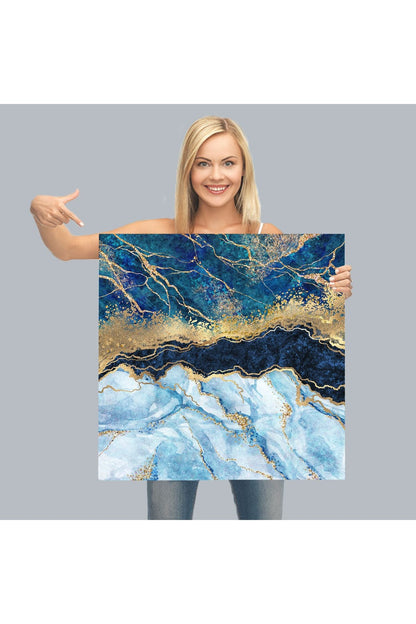 Mavi ve Gold'un Mükemmel Uyumu Mermer Görünümlü Modern Kanvas Tablo-5072