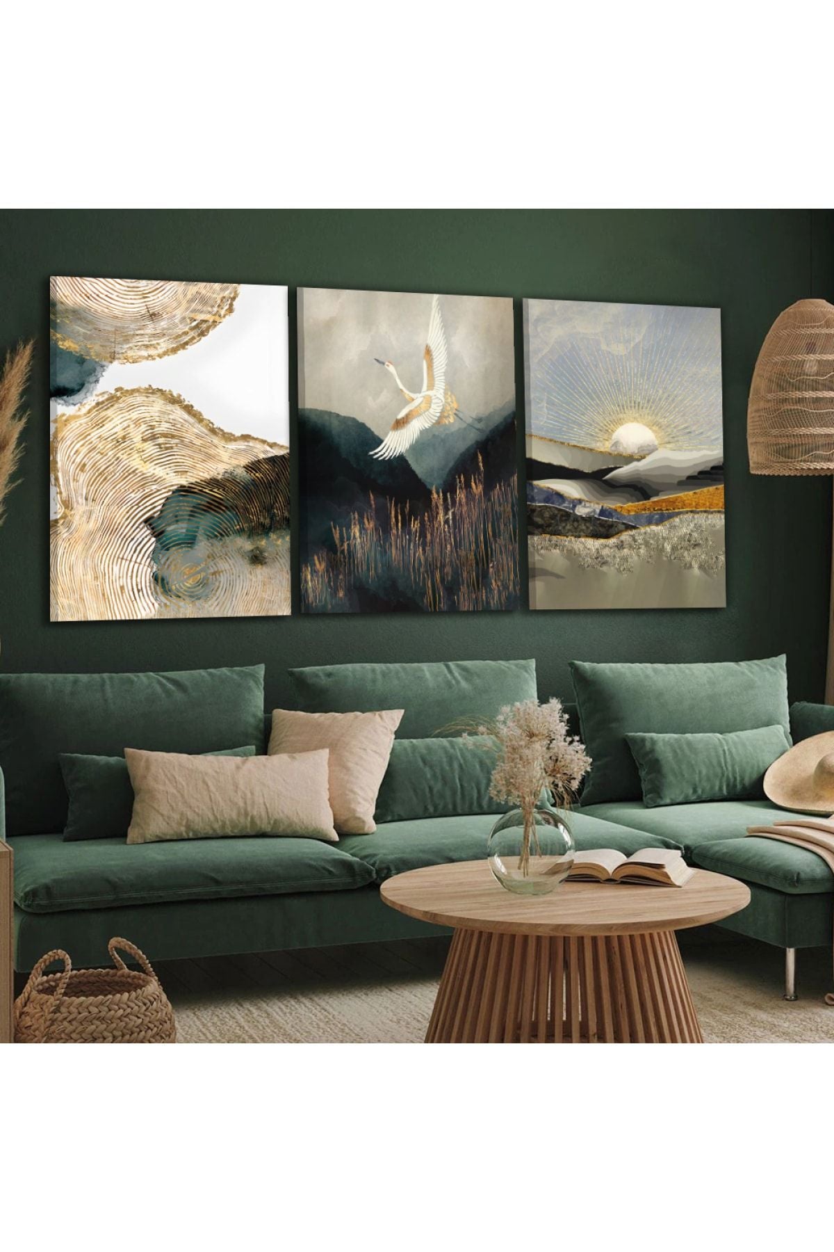 Kolaj Çizim 3'Lü Kanvas Tablo