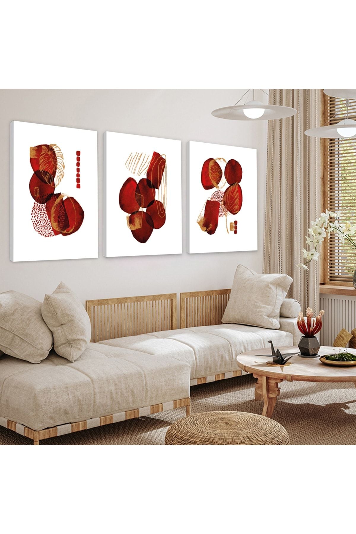 Şekiller Soyut Desen 3'Lü Kanvas Tablo