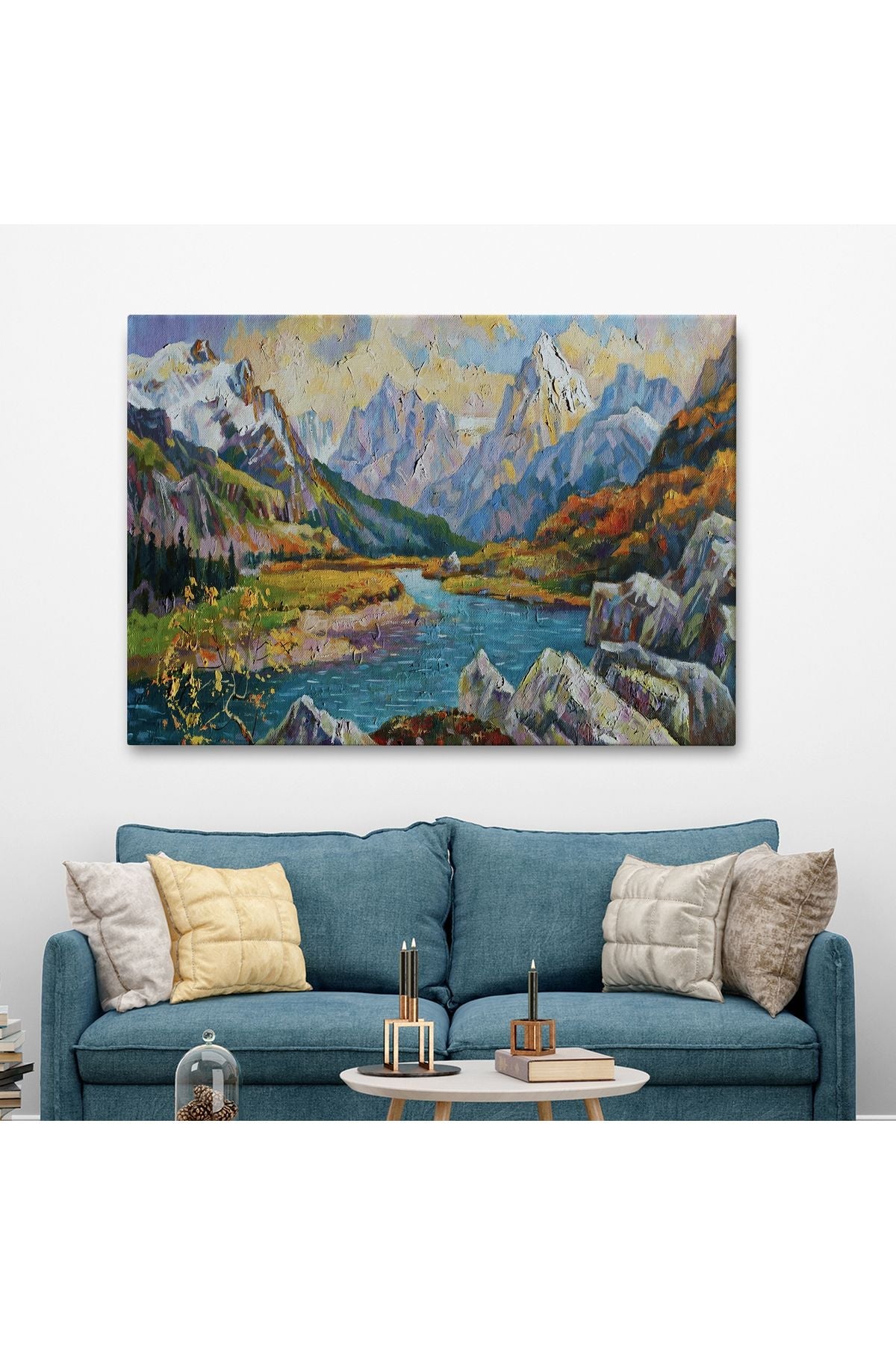 Kafkas Dağları Manzaralı, Doğa, Yağlıboya Görünüm, Dekoratif, Kanvas Tablo, Duvar Tablosu -3603