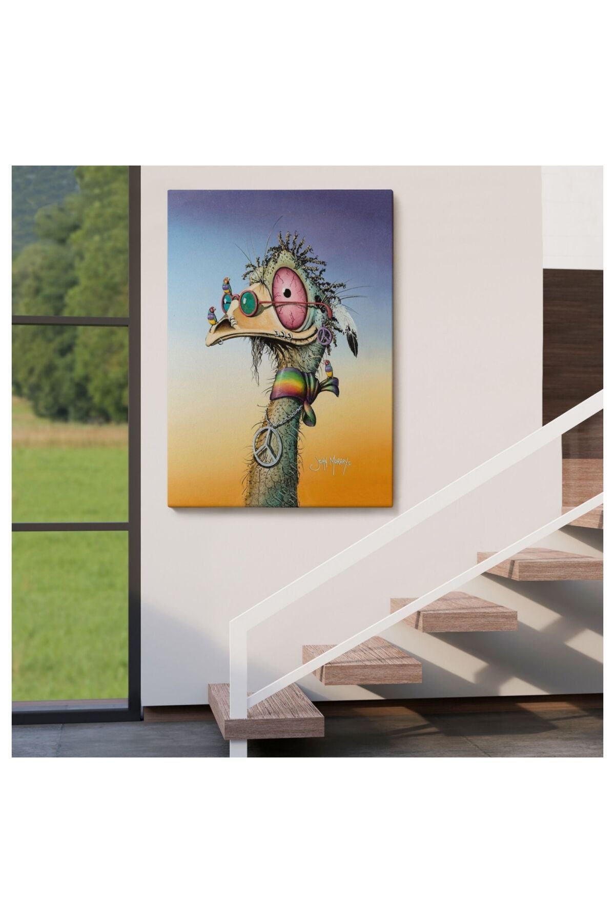 Kanvas, Duvar Tablosu, Dekoratif, Hippi Devekuşu Hayvan Temalı 6181 EGKNV