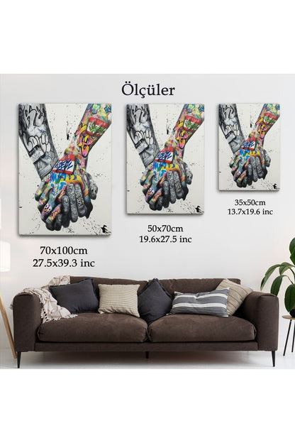 Graffiti El Duvar Posteri, El Ele Tutarak Duvar Sanatı Kanvas Tablo-5312