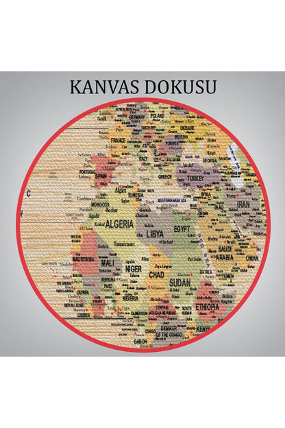Ahşap Görünümlü Dünya Haritası Ayrıntılı ve Dekoratif Kanvas Tablo 1800