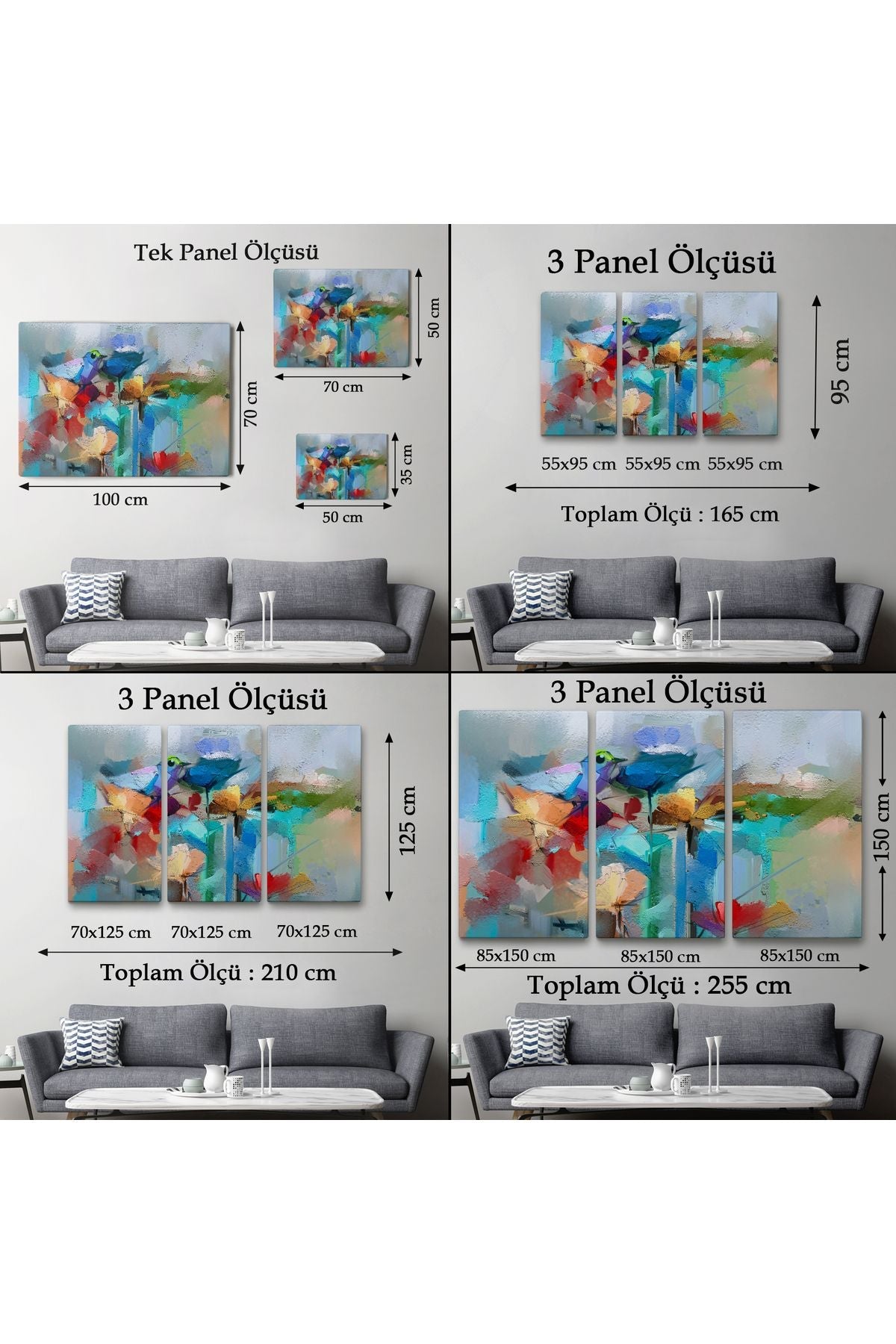 Modern Soyut Tarzda Çiçekler ve Kuş Dekoratif Kanvas Duvar Tablosu-3701