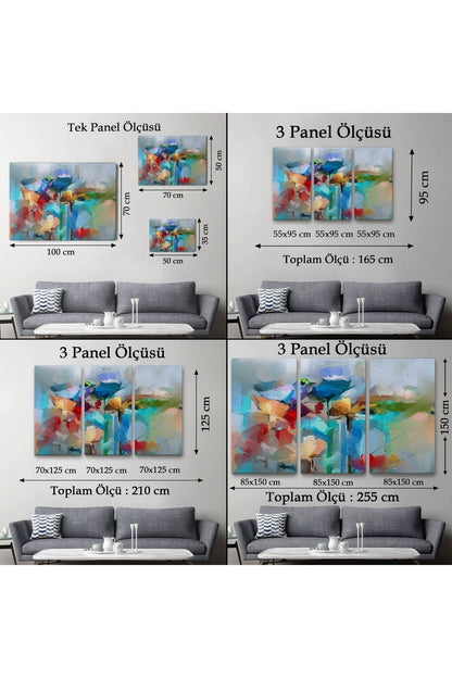 Modern Soyut Tarzda Çiçekler ve Kuş Dekoratif Kanvas Duvar Tablosu-3701
