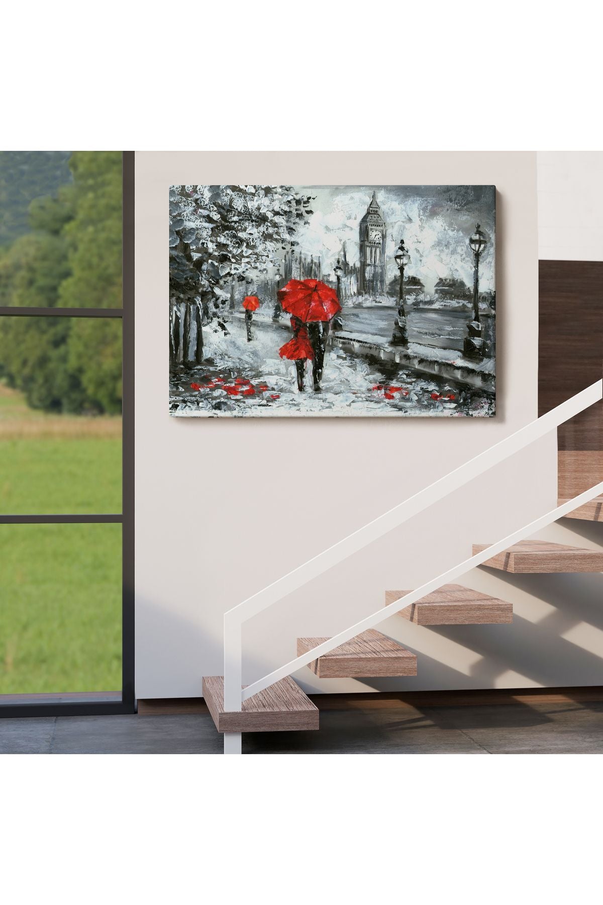 Londra Sokakları Yağlıboya Görünüm Dekoratif Kanvas Duvar Tablosu-3497