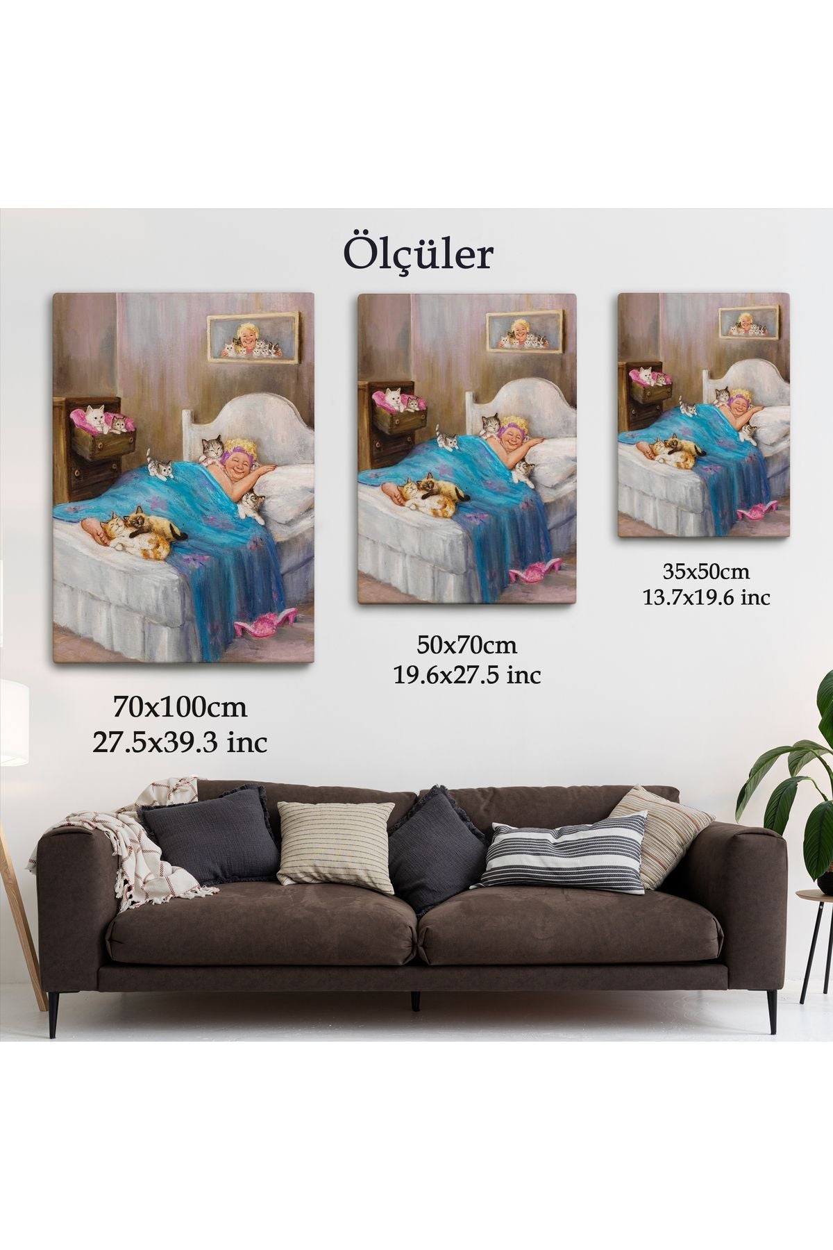Dianne Denge'in Kedi Sever Yaşlı Kadın Mutluluğun Resmi Tablosu-6383